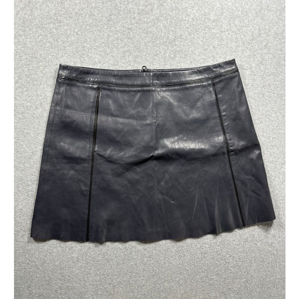 Vince Bitone Leather Mini A-Line Skirt Women's 12 Blue Black Trim NWT